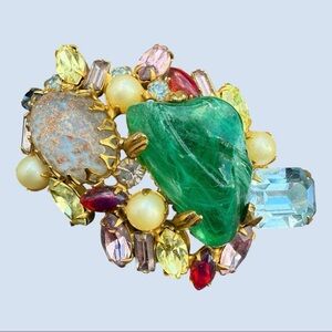 Signed Alice Caviness Emerald BOOK PIECE Cabochon Rhinestone Brooch